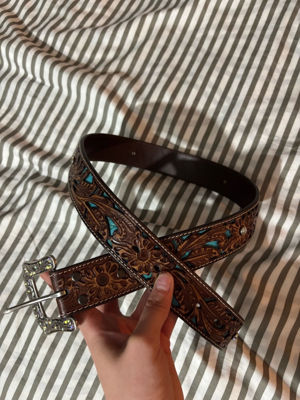 Ariat Dark Brown Genuine Leather Belt with Silver Buckle